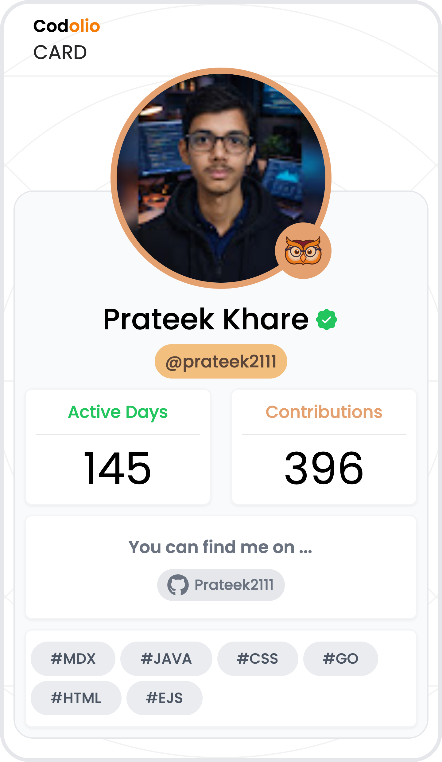 Codolio Developer Card